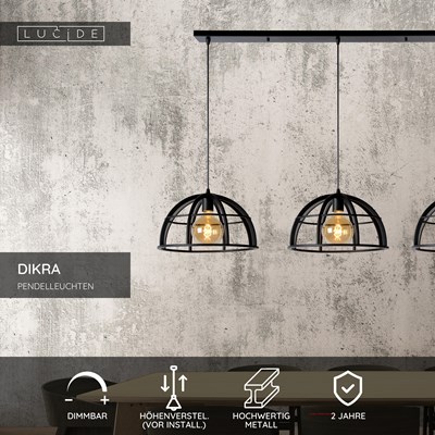 Lucide DIKRA - Pendelleuchten - Ø 40 cm - 3xE27 - Schwarz